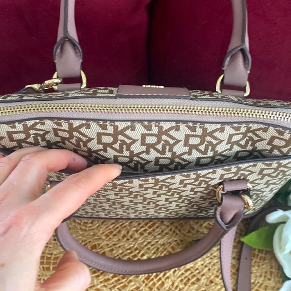 DKNY Bryant Medium Round Satchel, Tan & Mauve - Picture 12 of 14